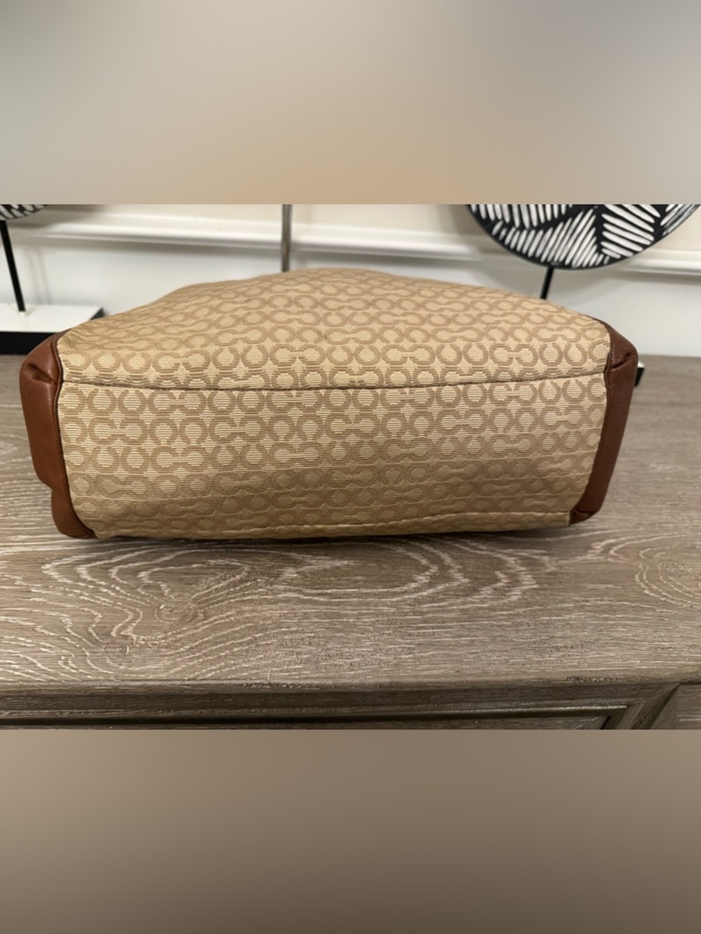 Coach Tan Signature Canvas Shoulder Bag with Brown Leather Trim - Picture 13 of 15
